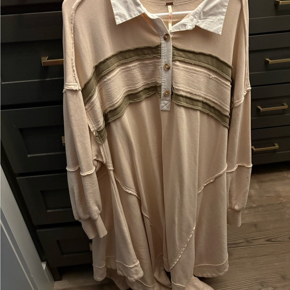Free People Long Sleeve Dress in Cream and Olive